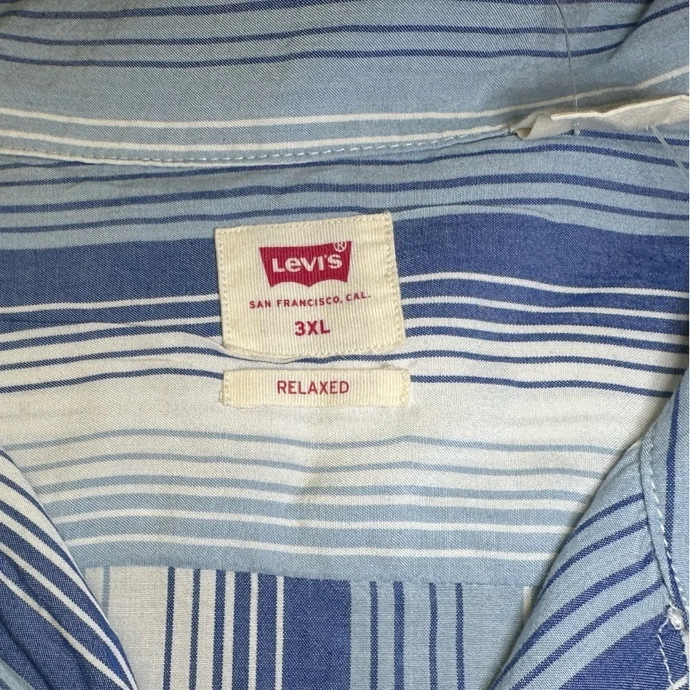Levi’s Sunset Camp Short Sleeve Dobby Slub Stripe Shirt Light Blue  Size 3XL NWT